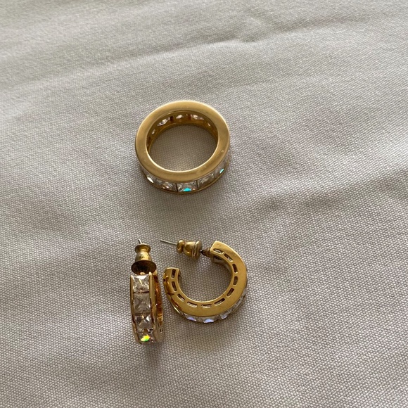 Gold vermeil rhinestone Ring and earrings - Picture 1 of 2
